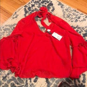 H&M red top with bell sleeves